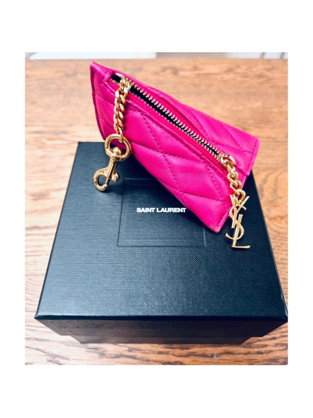 Saint Laurent Fuchsia Quilted Leather Mini Key Pouch with Gold Hardware - Picture 10 of 15